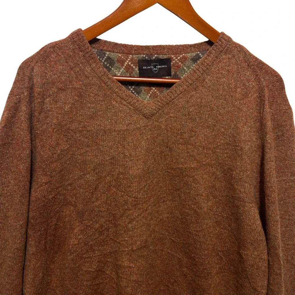 Black Brown 1826 Men M Merino Wool Sweater Rust Brown Lightweight Pullover